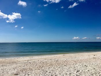 Scenic view of sea against blue sky