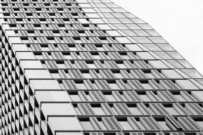 Low angle view of modern building against clear sky