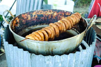 Close-up of meat on barbecue grill