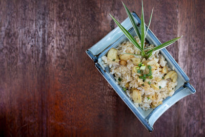 High angle view of food in bowl