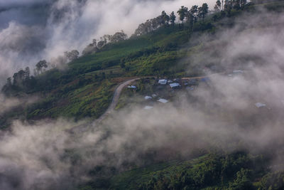 Scenic view of landscape during foggy weather