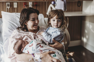 Mother and girl at home