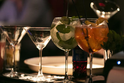 Close-up of beer in glass on table