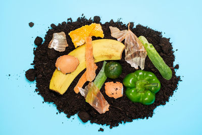 High angle view of food on table