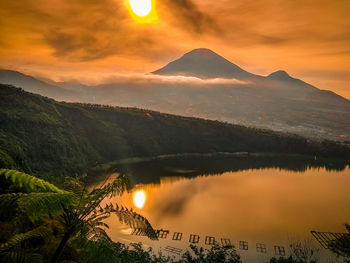 Scenic view of lake against sky during sunset