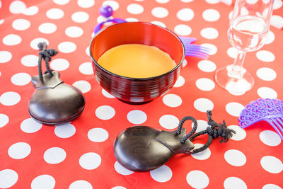 High angle view of tea on table