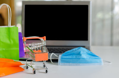 Close-up of laptop on table