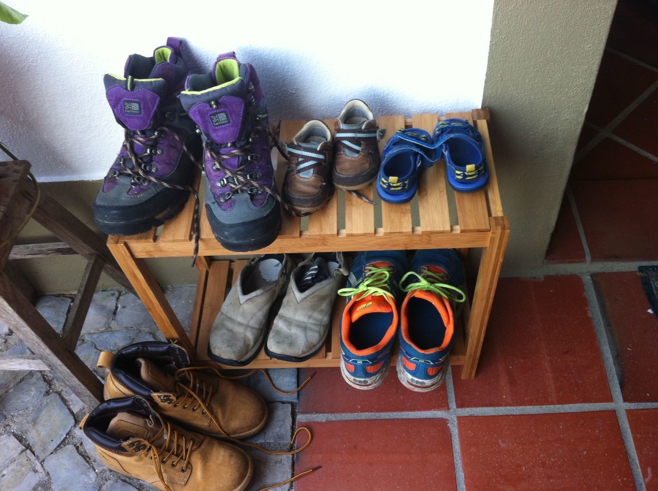 HIGH ANGLE VIEW OF SHOES ON DISPLAY