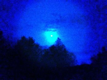 Low angle view of silhouette trees against blue sky at night