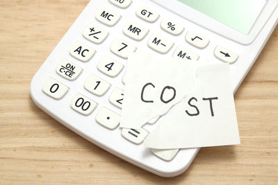 High angle view of text on table