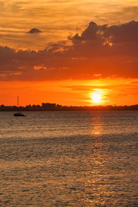 Scenic view of sea against orange sky