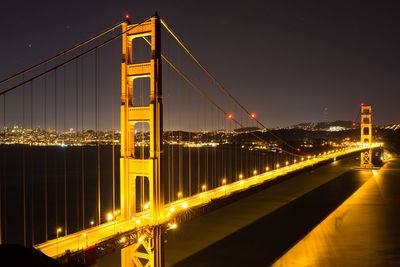 View of suspension bridge at night