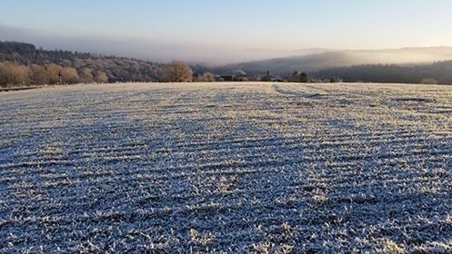 Scenic view of landscape against sky during winter