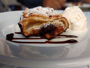 Close-up of cake in plate on table