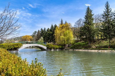 Small bridge cross over the small lake in dilijan city park