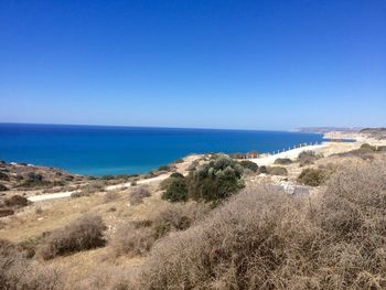 Scenic view of sea against clear sky