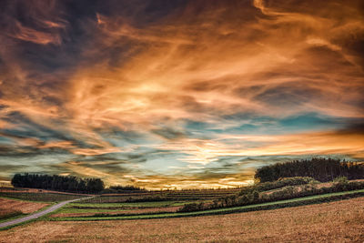 Scenic view of field against sky during sunset