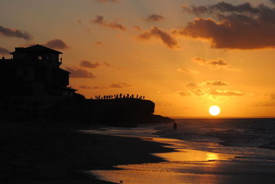 Silhouette of buildings at sunset