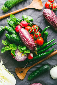 High angle view of tomatoes on table