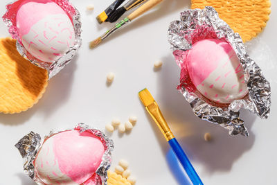 High angle view of easter eggs on table