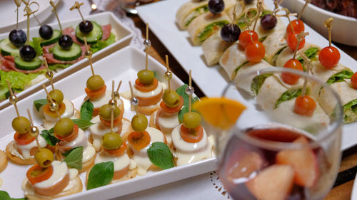 High angle view of fruits in plate on table