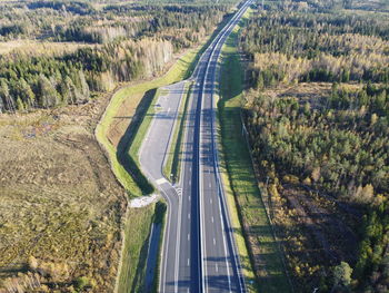 High angle view of road passing through forest