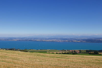 Scenic view of lake geneva against clear sky