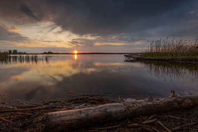 Scenic view of lake against sky during sunset