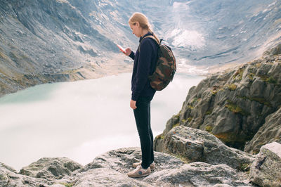 Man standing on rock formation