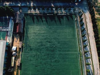 High angle view of soccer field