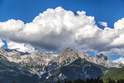 Scenic view of mountains against cloudy sky