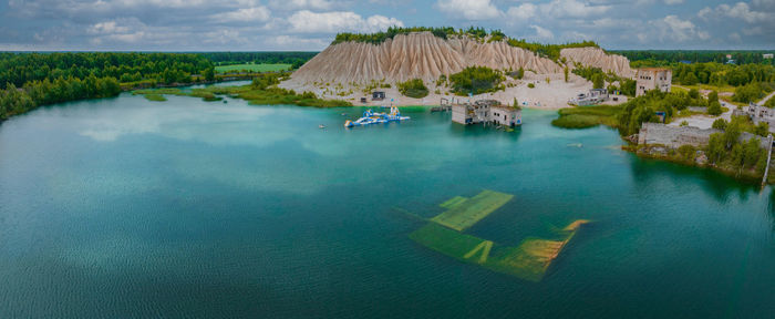 Abandoned quarry for extraction of limestone. beautiful nature, attraction in estonia.