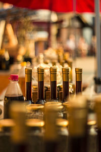 Close-up of wine bottles