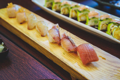 Close-up of sushi in plate on table