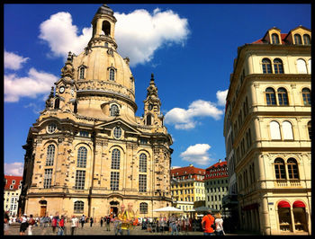 Tourists in front of historic building