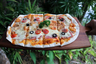 Close-up of pizza on table