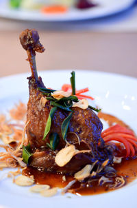 Close-up of meal served in plate