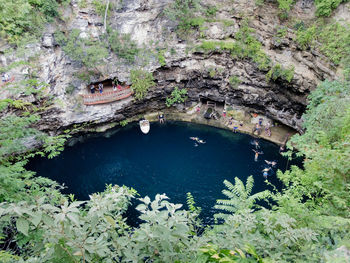 High angle view of boats in lake