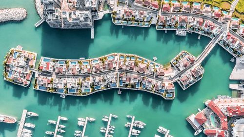 High angle view of boats in river