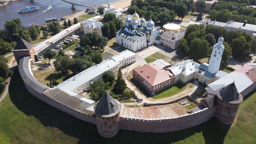 High angle view of buildings in city