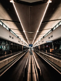 Illuminated railroad station platform