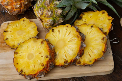 High angle view of fruits on table