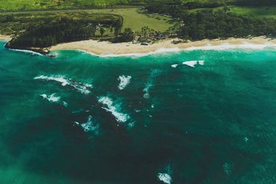 High angle view of bay in water