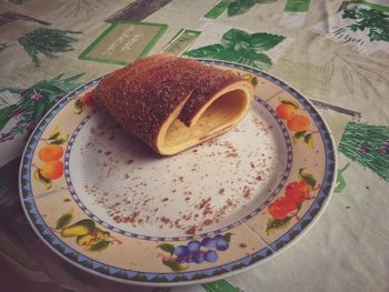 High angle view of breakfast served on table