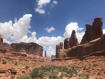 Panoramic view of rock formations against sky