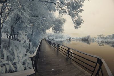 Scenic view of lake against sky during winter
