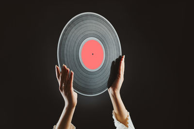 Vinyl record. music passion. listening to music from analog record. retro music party. playing music