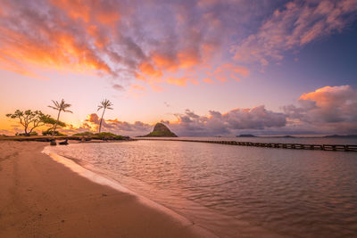 Hawaiis chinaman hat scenic view of sea against sky during sunrise