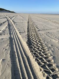 Tire tracks on desert