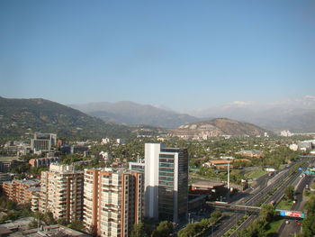 High angle view of cityscape against clear sky